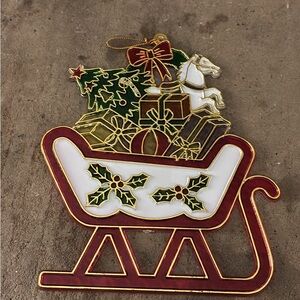 Vintage Christmas, Santa’s sleigh, full of toys suncatcher